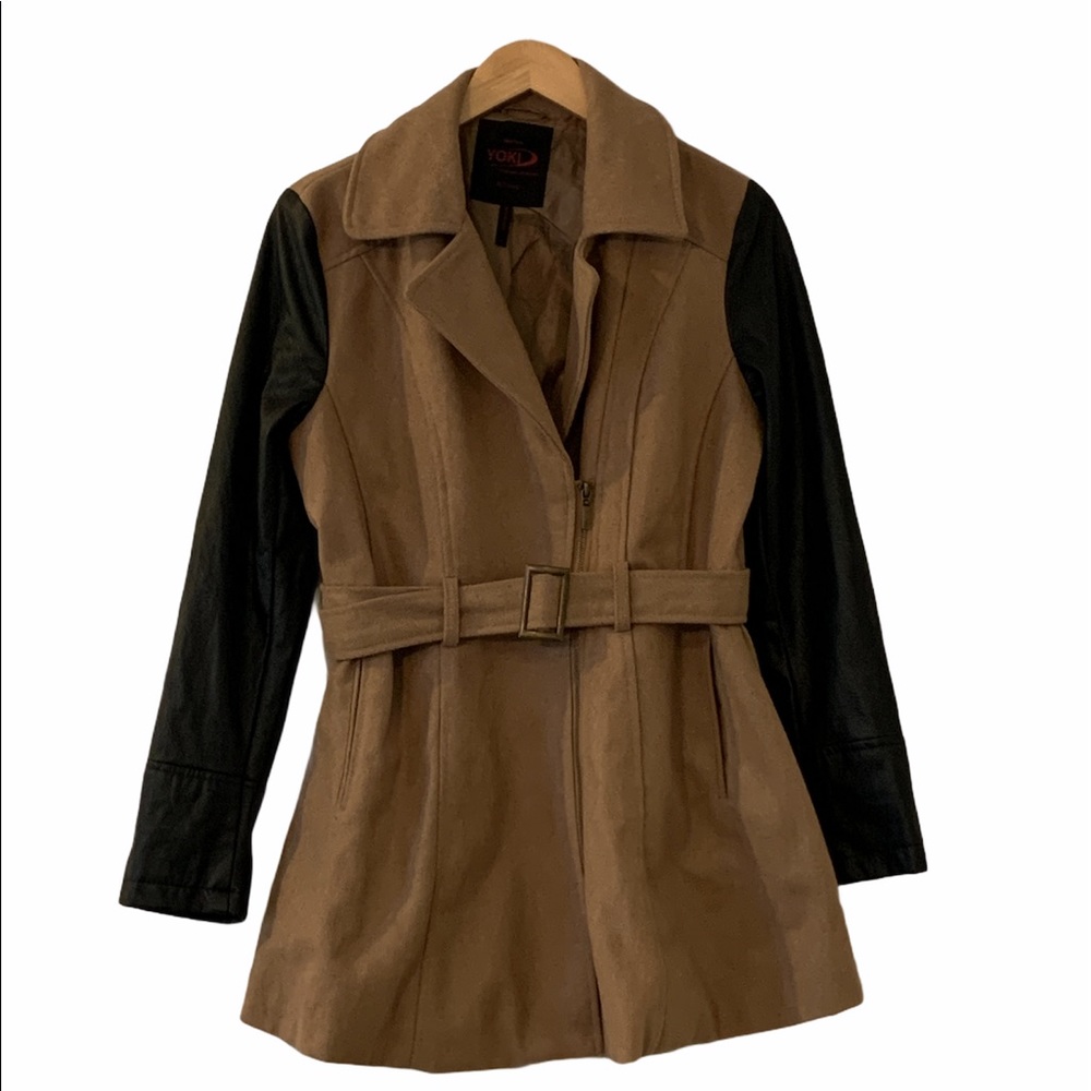 Vintage dual material trench belted coat xl